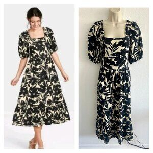 Who What Wear S Linen Blend Black Cream Floral Midi Dress
Puff Sleeve Open Back